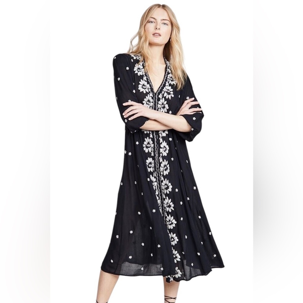 Free People Women's Embroidered Fable Dress in Black Size S